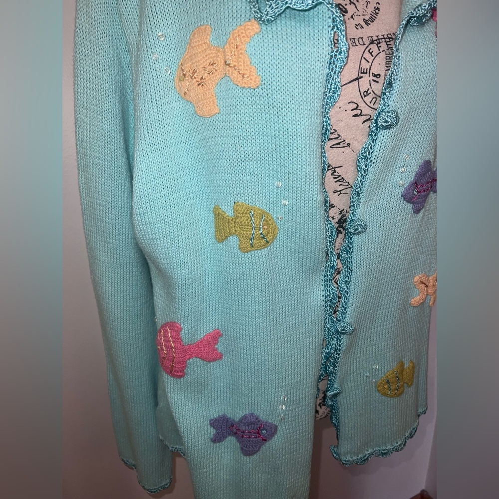 Shenanigans NWT Vintage Fish Under the Sea Nautical Cardigan/Large - Picture 5 of 14